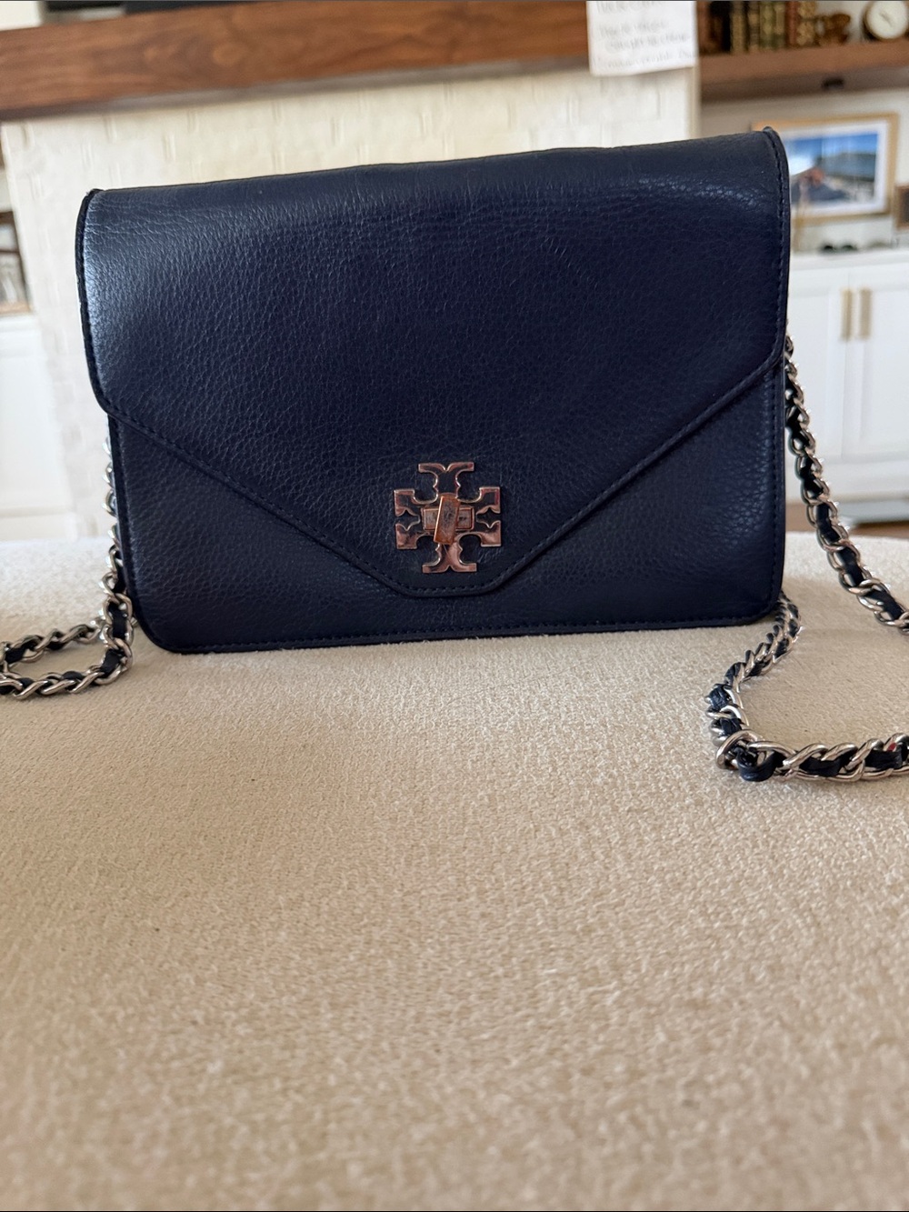 Tory Burch Navy Leather Crossbody with Chain Strap